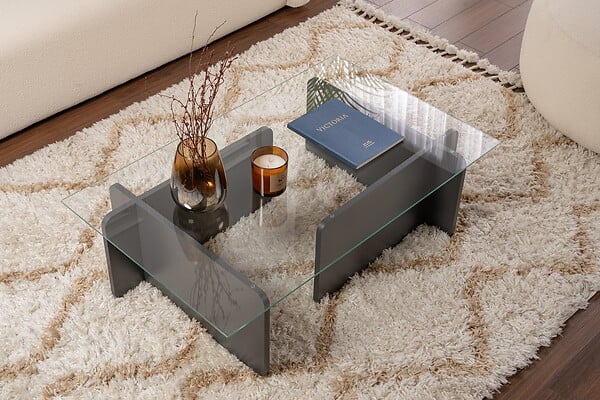 HABITAT ET JARDIN - Table basse en verre "Flavio" 105 x 65 x 30 cm - Anthracite - large