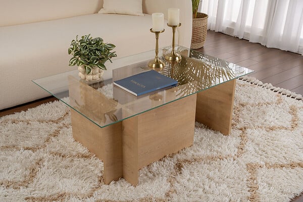 HABITAT ET JARDIN - Table basse en verre "Vetrino" 105 x 65 x 40 cm - Chêne à miel - large