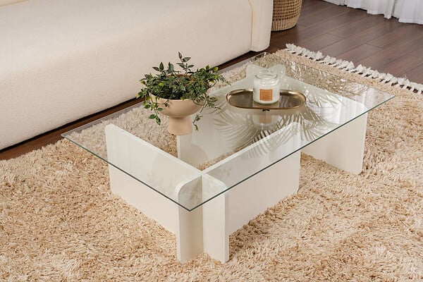 HABITAT ET JARDIN - Table basse en verre "Flavio" 105 x 65 x 30 cm - Bois blanc - large