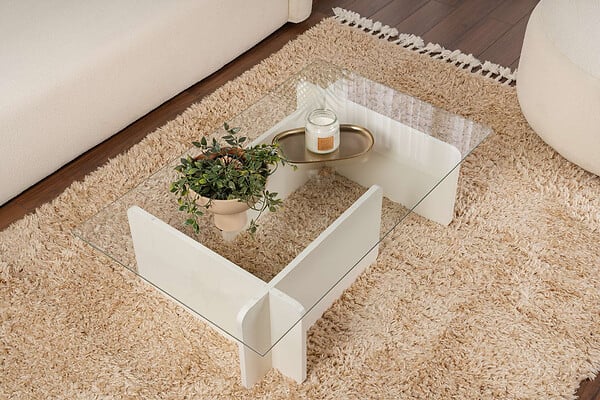 HABITAT ET JARDIN - Table basse en verre "Flavio" 105 x 65 x 30 cm - Bois blanc - large
