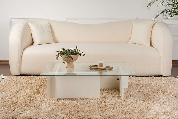 HABITAT ET JARDIN - Table basse en verre "Flavio" 105 x 65 x 30 cm - Bois blanc - large