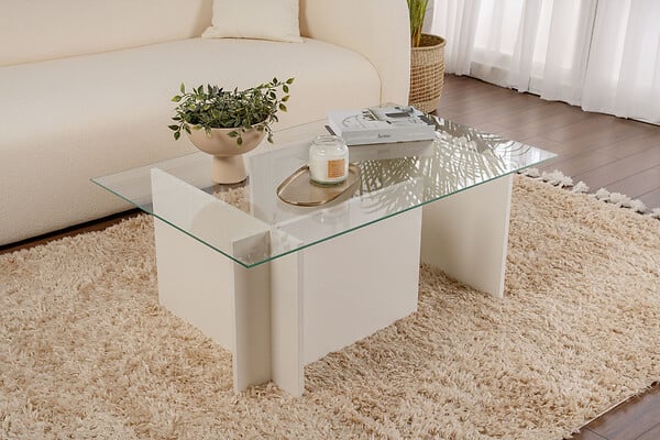 HABITAT ET JARDIN - Table basse en verre "Vetrino" 105 x 65 x 40 cm - Bois blanc - large