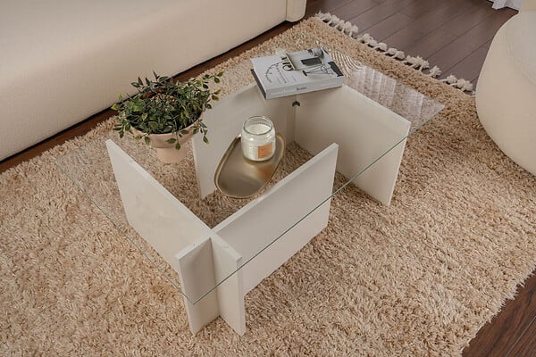 HABITAT ET JARDIN - Table basse en verre "Vetrino" 105 x 65 x 40 cm - Bois blanc - large