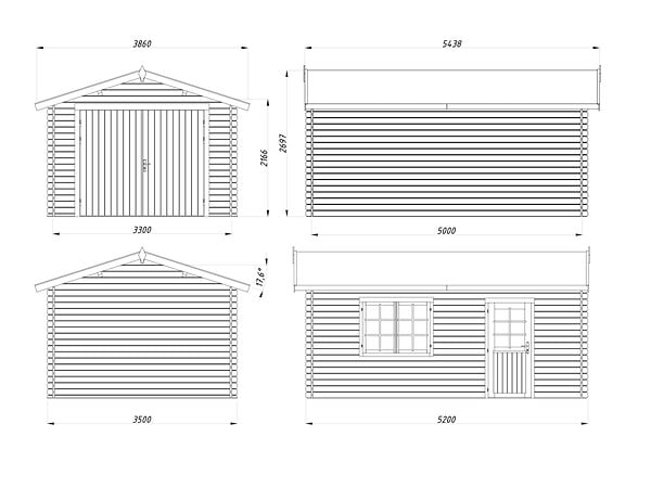 WHITE WOOD - Garage en bois Prague 28 mm  - L.386xH.268xP.544cm - large