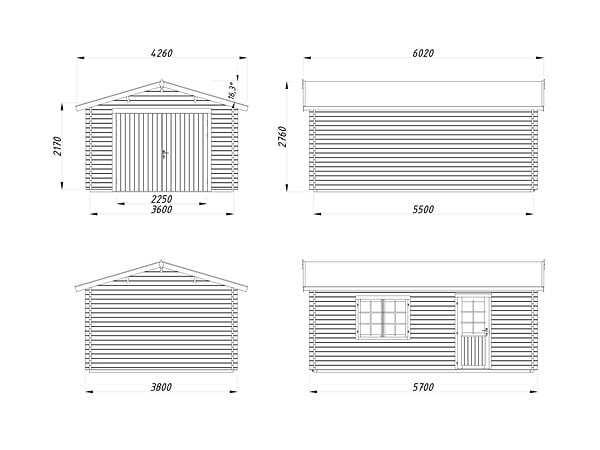 PALMAKO - Garage en bois Roger - 44 mm - L.426xP.598xH.276cm - large