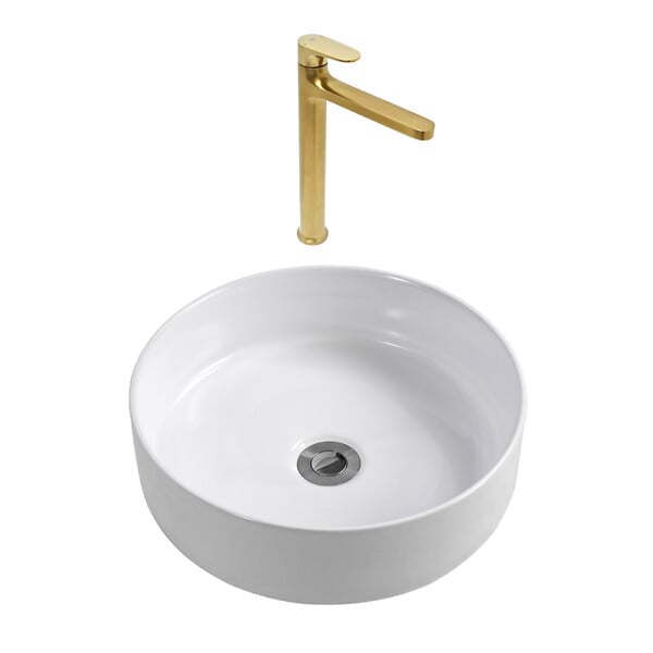 CERAMIA - DARK mitigeur lavabo XL, or brossé + Ceramia PixL 36x12,5 cm vasque à poser, sans trop-plein, blanc brillant (SAT285PBZCEPX3636) - large