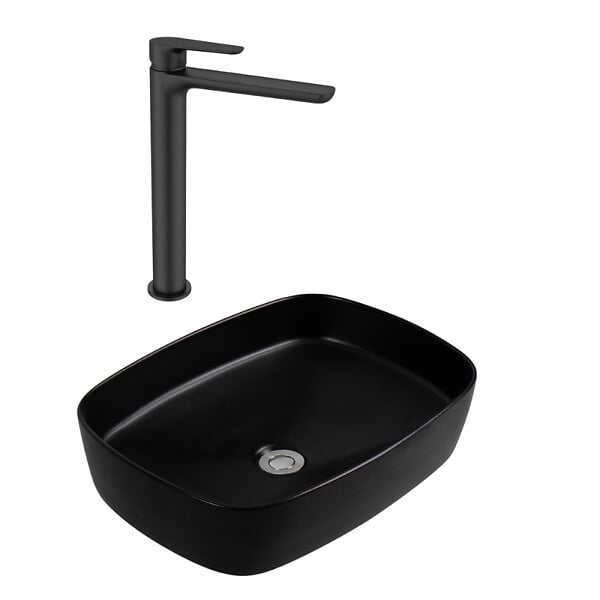 CERAMIA - PixL 50x37,5x13,5 cm vasque à poser + Swiss Aqua Technologies Mood mitigeur lavabo XL + Ceramia PixL bonde (CEPX49BKMSAT285C) - large