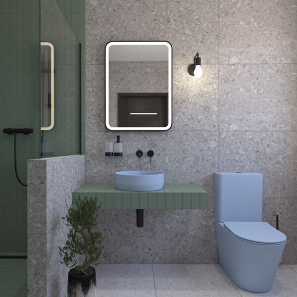 SWISS AQUA TECHNOLOGIES - Infinitio WC à poser complet en céramique avec abattant SoftClose, bleu mat (SATINF031VPSNDBLM) - large