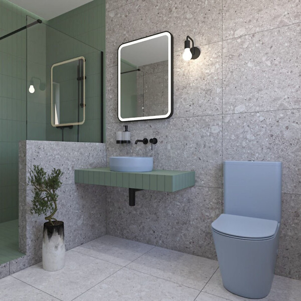 SWISS AQUA TECHNOLOGIES - Infinitio WC à poser complet en céramique avec abattant SoftClose, bleu mat (SATINF031VPSNDBLM) - large