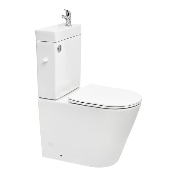 SWISS AQUA TECHNOLOGIES - Brevis kit WC à poser sans bride en céramique + robinet eau froide S-Line Pro + tuyau de raccordement Siko (SATBRE34) - large