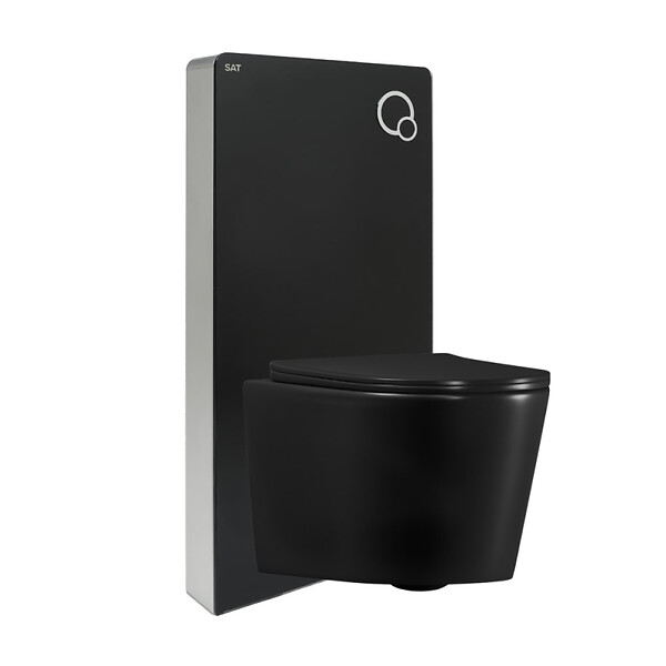 SWISS AQUA TECHNOLOGIES - Glass pack WC bâti-support avec plaque de commande + WC suspendu Ceramia sans bride avec abattant SoftClose (STGLBCE14BMT01-FR) - large
