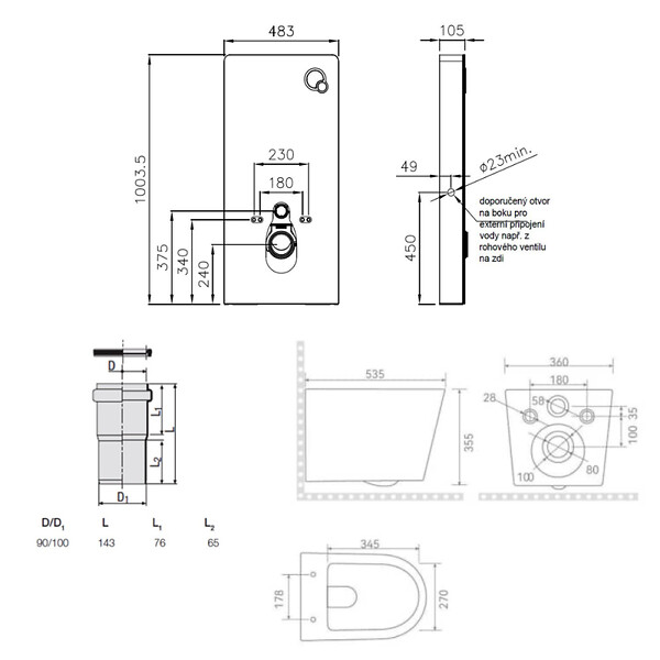 SWISS AQUA TECHNOLOGIES - Glass pack WC bâti-support avec plaque de commande + WC suspendu Ceramia sans bride avec abattant SoftClose (STGLBCE14BMT01-FR) - large