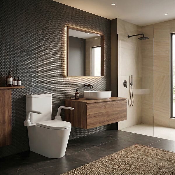 SWISS AQUA TECHNOLOGIES - Brevis Combi WC à poser sans bride en céramique avec abattant SoftClose, blanc (SATBRE32) - large