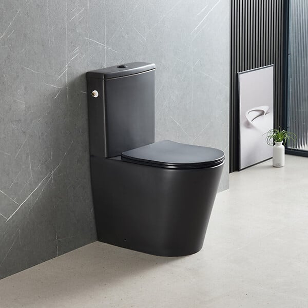 SWISS AQUA TECHNOLOGIES - Brevis WC à poser complet sans bride en céramique avec abattant SoftClose, rinçage Vortex, noir mat (SATBRE031RTORVPBKM) - large