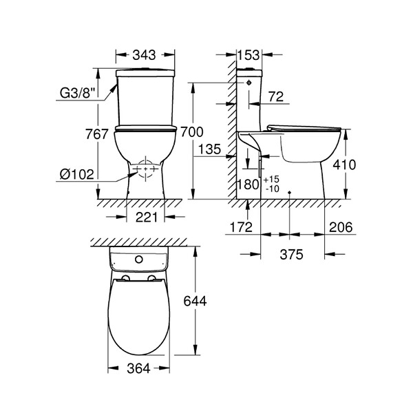 GROHE - Bau Ceramic ensemble WC à poser complet sans bride avec abattant ultra-fin SoftClose, blanc (39904000) - large
