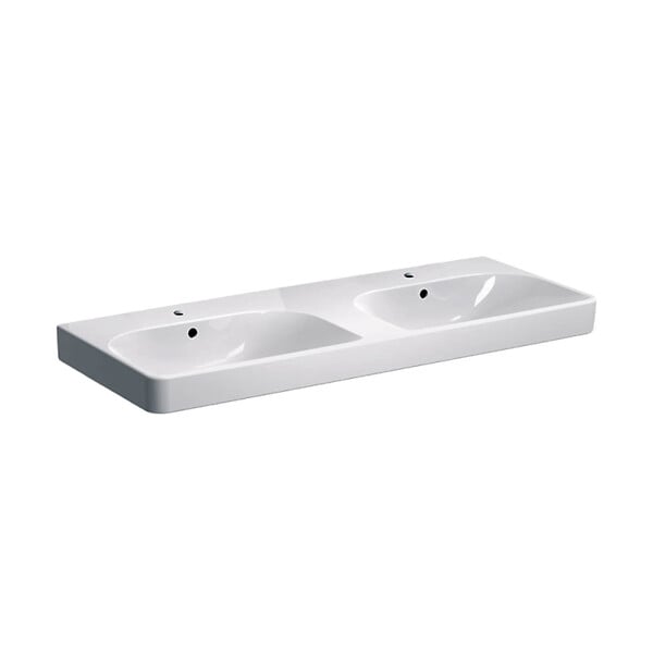 GEBERIT - Smyle Square 120x48x16,5 cm lavabo double vasque céramique, 2 trous de robinetterie au milieu, trop-plein, blanc (500.223.01.1) - large