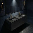 NATUREL - Naturel Lavabo double Modena noir mat 121×46×17,5 cm pour meuble 120 cm en céramique – 2 trous, avec trop-plein (M12046BKM) (M12046BKM) - vignette