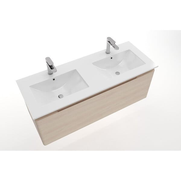 NATUREL - Naturel Modena 121x46 cm double vasque en céramique, 2 trous pour robinetterie, blanc (M2N12046) - large
