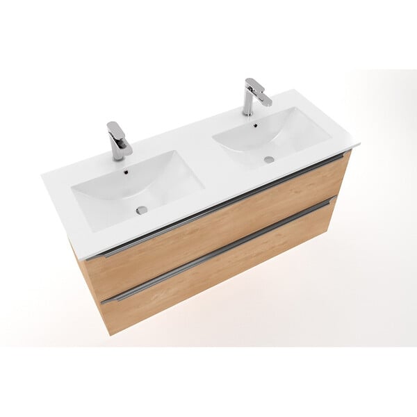 NATUREL - Naturel Modena 121x46 cm double vasque en céramique, 2 trous pour robinetterie, blanc (M2N12046) - large