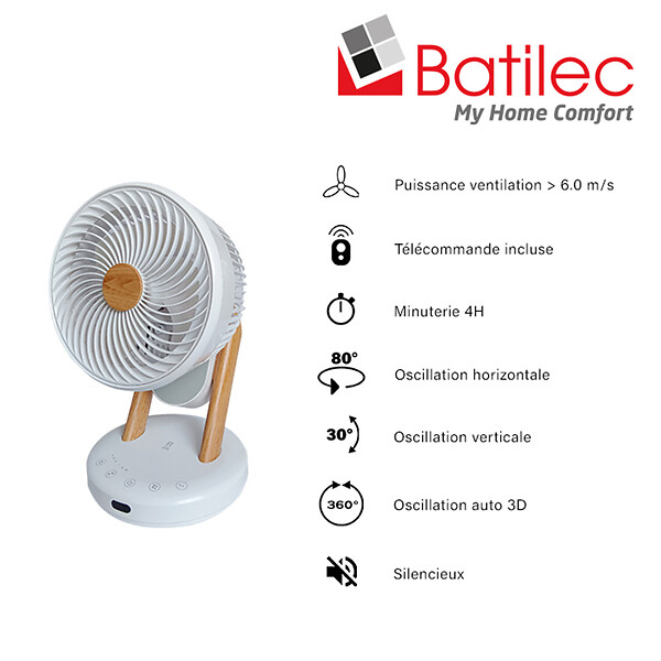 BATILEC - Ventilateur table design silence ECO 360° - 23cm – AC 30W-BATILEC - large