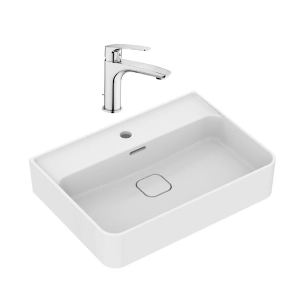 IDEAL STANDARD - Strada II lavabo 600x430 mm 1 trou + Swiss Aqua Technologies Project mitigeur monocommande avec tirette (T300001SATBSPRO275) - large