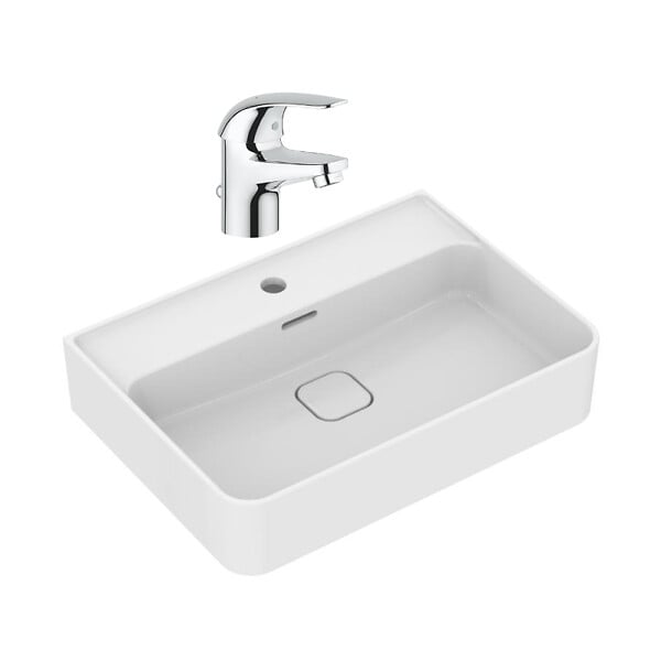 IDEAL STANDARD - Ideal Standard Strada II lavabo 600x430 mm 1 trou + Grohe Swift mitigeur de lavabo taille S, chrome (T300001G23919000) - large