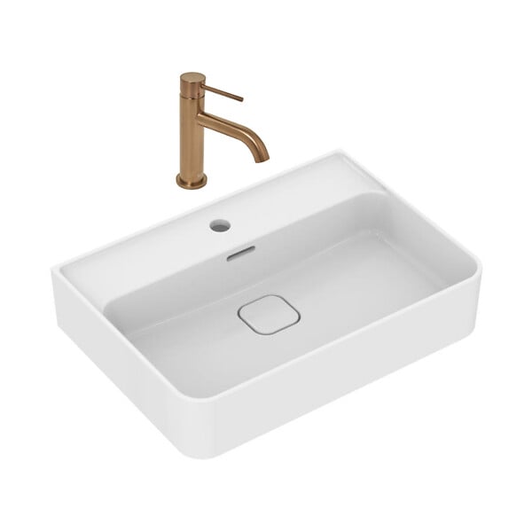 IDEAL STANDARD - Ideal Standard Strada II lavabo 600x430 mm 1 trou + Swiss Aqua Technologies Aurum mitigeur lavabo sur pied, or rose brossé (T300001SAT271BRG) - large