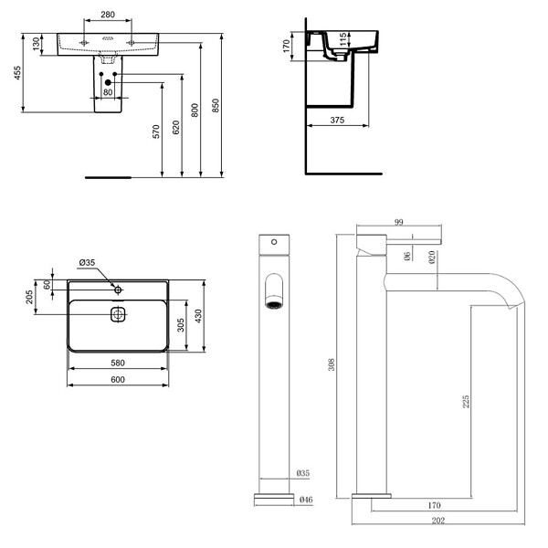 IDEAL STANDARD - Ideal Standard Strada II lavabo 60x43 cm 1 trou + Swiss Aqua Technologies Aurum mitigeur haut acier inoxydable, chrome (T300001SAT285CR) - large