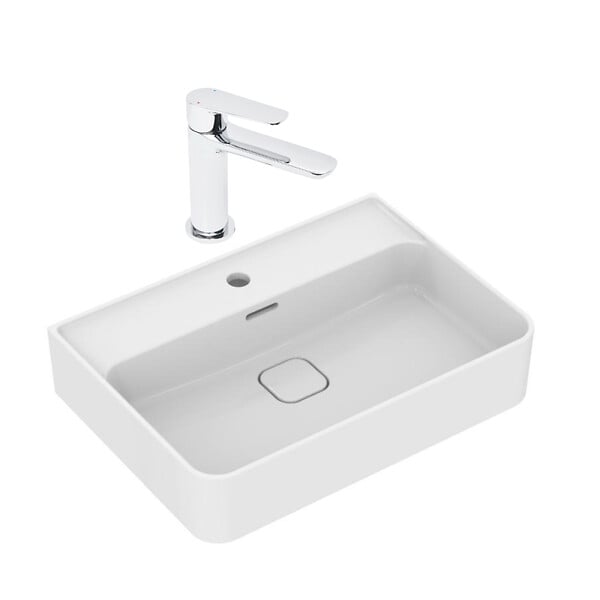 IDEAL STANDARD - Ideal Standard Strada II lavabo 600x430 mm 1 trou + Swiss Aqua Technologies Mood mitigeur lavabo sans tirette, chrome (T300001SATBSM271) - large