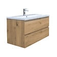 SWISS AQUA TECHNOLOGIES - Meuble salle de bain suspendu 99 x 50 x 45 cm – 2 tiroirs – lavabo en marbre coulé – chêne mat – B-Way (BWAY2100OAKU) - vignette