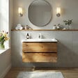 SWISS AQUA TECHNOLOGIES - Meuble salle de bain suspendu 99 x 50 x 45 cm – 2 tiroirs – lavabo en marbre coulé – chêne mat – B-Way (BWAY2100OAKU) - vignette