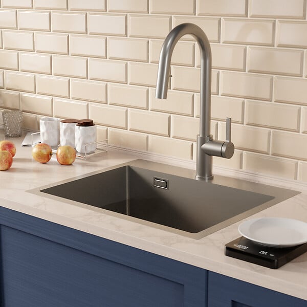 CERAMIA - Timeless 55x45x21 cm évier encastrable inox 304 + mitigeur inox avec douchette extractible, gun metal brossé (TMLKST-5545BGM-M2) - large