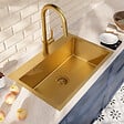 CERAMIA - Timeless 68x45x21 cm évier encastrable en inox 304 + mitigeur inox avec douchette extractible, or brossé (TMLKST-6845BG-M2) - vignette