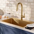 CERAMIA - Timeless 68x45x21 cm évier encastrable en inox 304 + mitigeur inox avec douchette extractible, or brossé (TMLKST-6845BG-M2) - vignette