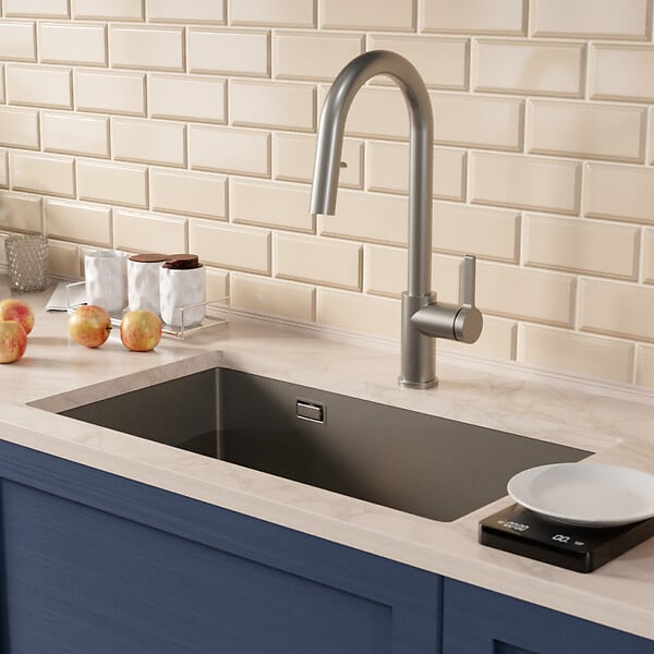 CERAMIA - Timeless 68x45x21 cm évier sous plan inox 304 + mitigeur inox avec douchette extractible, gun metal brossé (TMLKSU-6845BGM-M2) - large