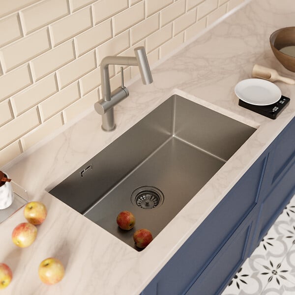 CERAMIA - Timeless 68x45x21 cm évier sous plan inox 304 + mitigeur inox avec douchette extractible, gun metal brossé (TMLKSU-6845BGM-M1) - large