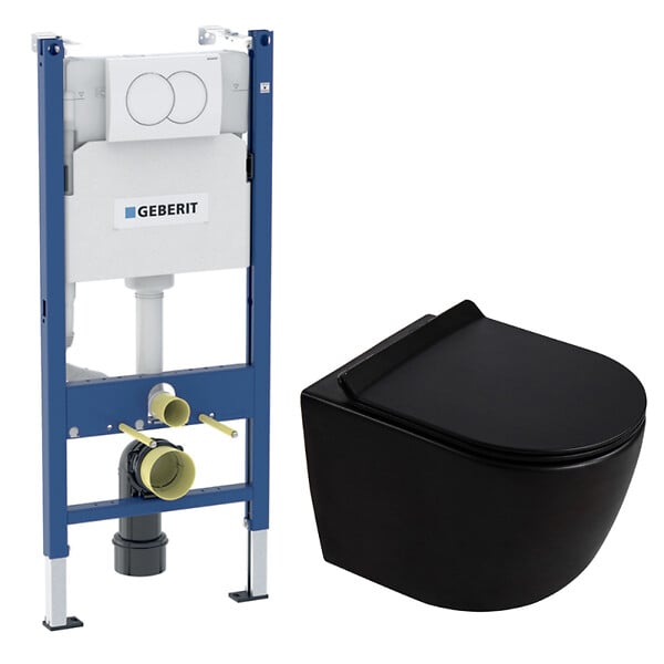 GEBERIT - Duofix Pack WC bâti-support + WC suspendu sans bride Ceramia PixL avec abattant SoftClose + plaque (GEBCEPXBMT02-FR) - large