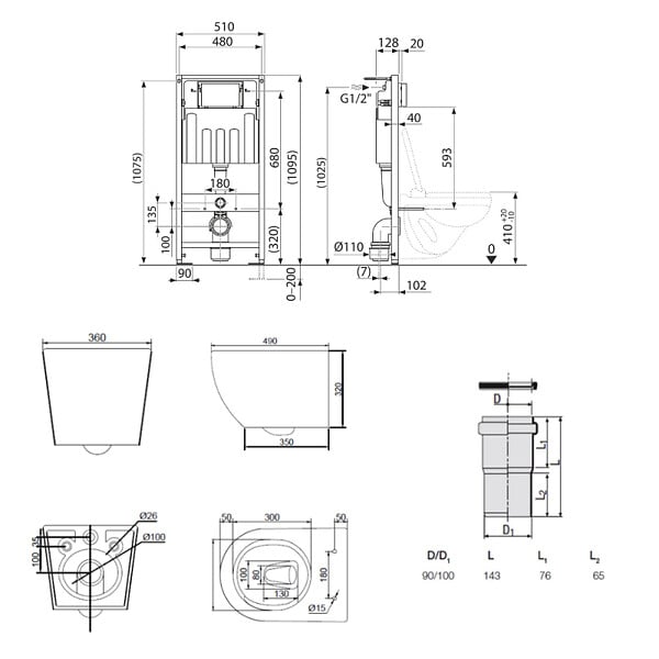 VILLEROY & BOCH - Pack WC bâti-support sol-mur + WC sans bride Ceramia PixL avec abattant SoftClose + plaque noir (VBCEPXWT01-FR) - large
