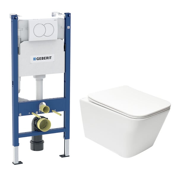 GEBERIT - Delta pack WC bâti 112cm + WC suspendu sans bride Swiss Aqua Technologies avec abattant SoftClose + plaque (GEBSTINFWR01MAN-FR) - large