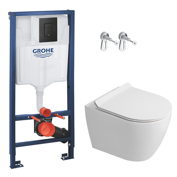 GROHE - Rapid SL pack WC bâti-support + WC suspendu Ceramia PixL + abattant SoftClose + set d'isolation + plaque noir (GRCEPXWT02-FR) - large