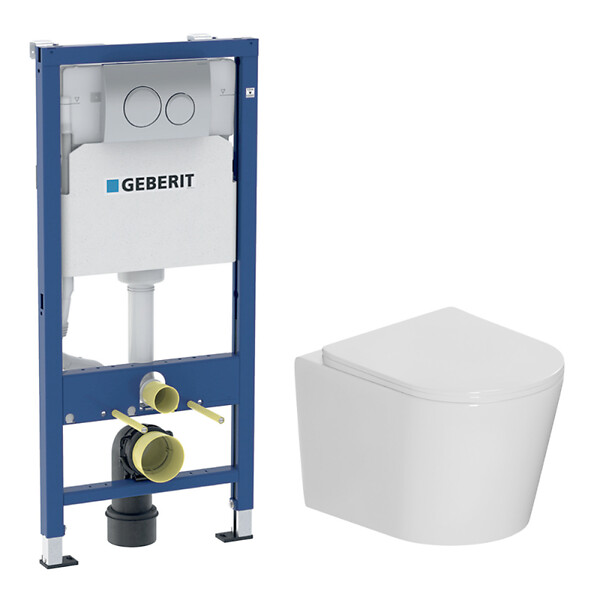 GEBERIT - Duofix pack WC bâti-support + WC suspendu sans bride Ceramia avec abattant SoftClose + plaque (GEBCE14WT01-FR) - large