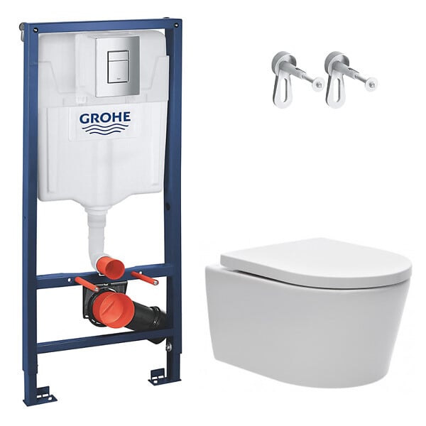 GROHE - Rapid SL Pack WC bâti + WC suspendu sans bride avec abattant SoftClose Swiss Aqua Technologies + plaque (GRRSTBRWR01MAN-FR) - large