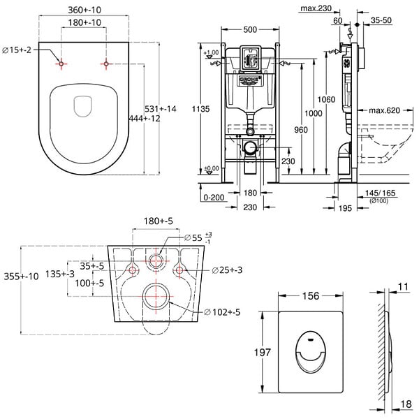 GROHE - Pack WC Rapid SL autoportant + WC sans bride SAT Brevis + Abattant ultra-fin SoftClose + Plaque blanche (ProjectBrevis-3-SP) - large