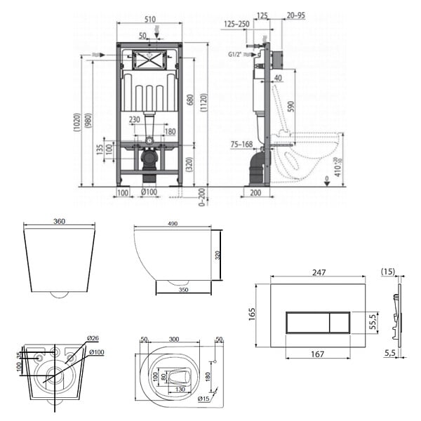 SWISS AQUA TECHNOLOGIES - Pack WC bâti-support autoportant + WC suspendu sans bride Ceramia PixL avec abattant SoftClose + plaque (STCEPXBMT03-U) - large