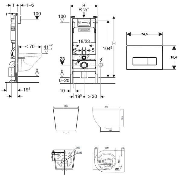 GEBERIT - Duofix pack WC bâti-support autoportant + WC sans bride Ceramia PixL avec abattant SoftClose + plaque (GEBCEPXWT10-FR) - large