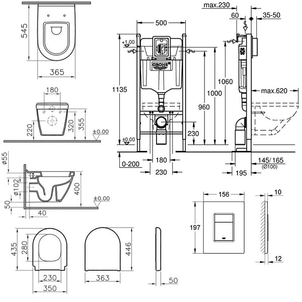 GROHE - Pack WC Bâti Rapid SL Autoportant + Cuvette Vitra S50 + Abattant soft close + Plaque chrome (ProjectS50softclose-1-SP) - large