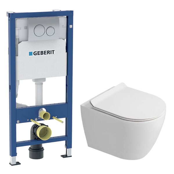 GEBERIT - Dofix pack WC bâti-support + WC suspendu sans bride Ceramia PixL avec abattant SoftClose + plaque chrome (GEBCEPXWT010-FR) - large