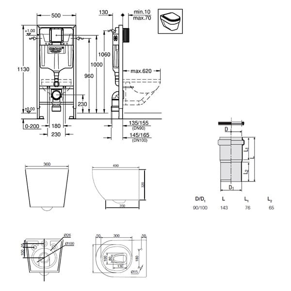 GROHE - Rapid SL pack WC bâti-support + WC suspendu sans bride Ceramia PixL avec abattant SoftClose + plaque (GRRCEPXBMT04-FR) - large