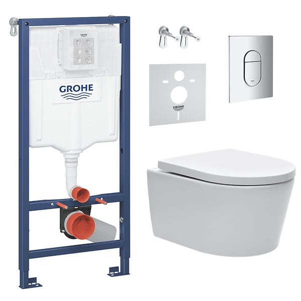 GROHE - Pack WC bâti support Solido 113cm + Cuvette SAT rimless fixations invisibles + Abattant softclose + Plaque chrome (ARENASATFS) - large