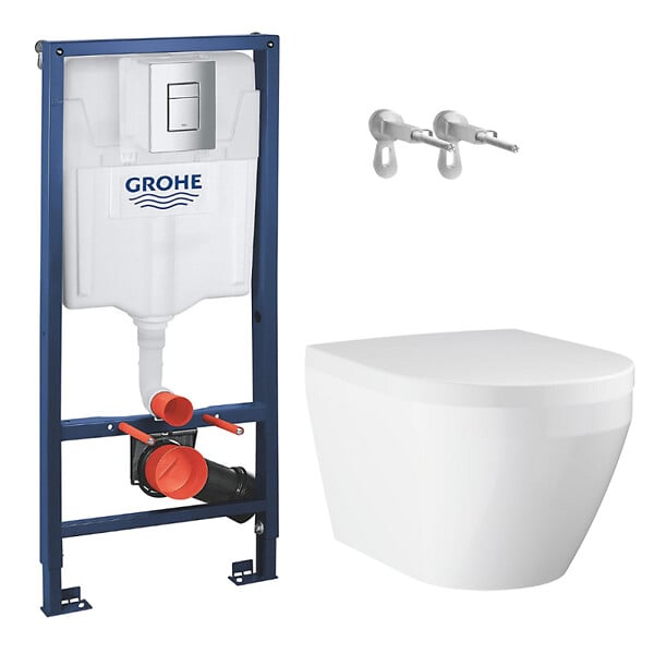GROHE - Grohe Rapid SL pack WC bâti-support + WC suspendu sans bride Grohe avec abattant SoftClose + plaque (GRGRWR04-FR) - large
